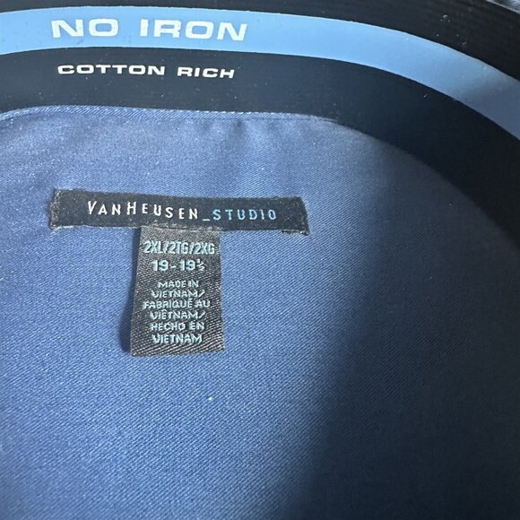 Van Heusen Dress Shirt 2X Large Estate Blue Solid Satin - Picture 2 of 6